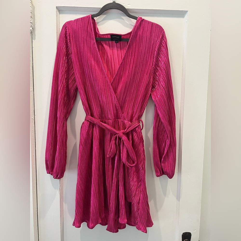 Bardot Belissa Pleated long metallic faux wrap mini party dress - pink -…